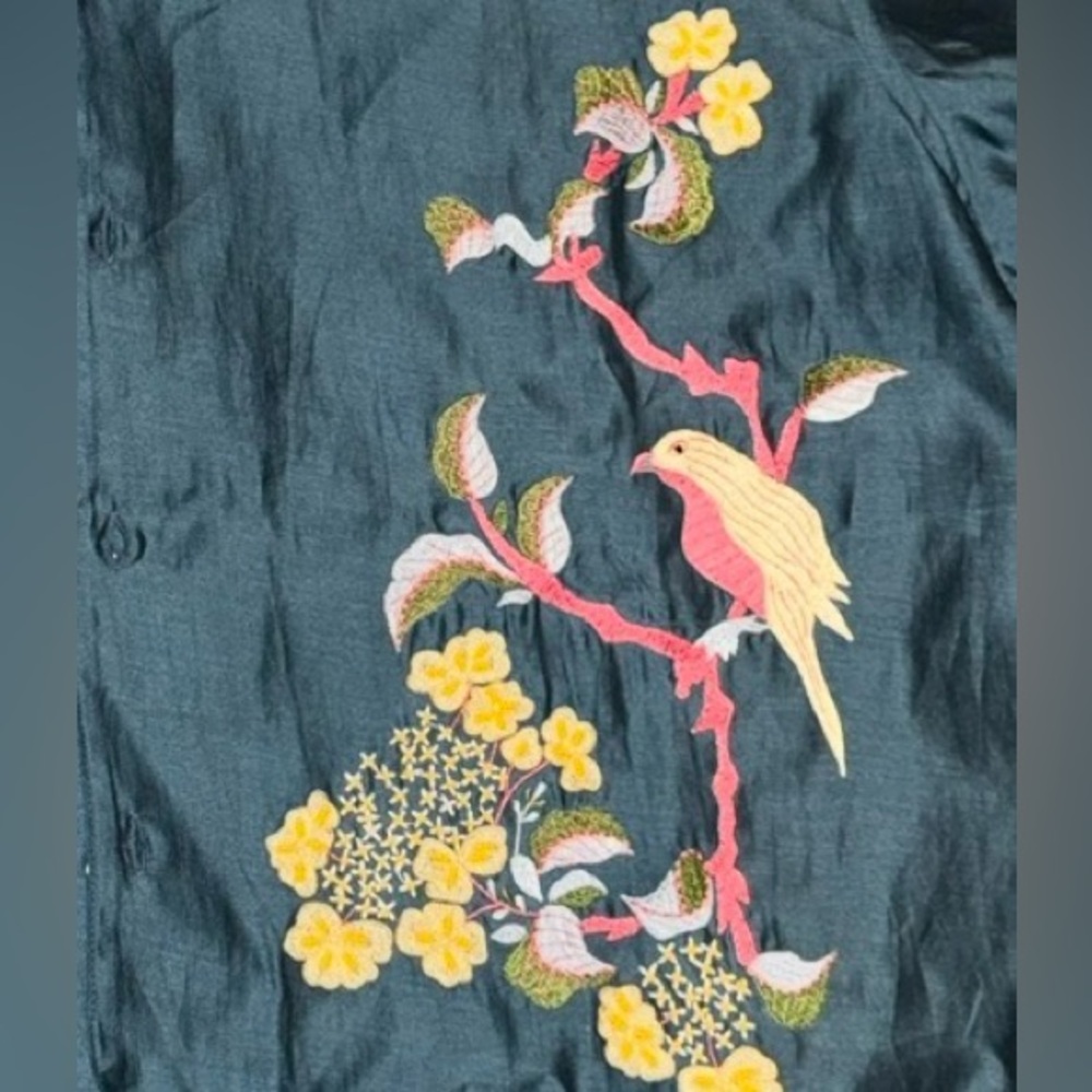 Perte D’ego Hand Embroidered Cotton Silk Blend Fabric Shirt Size Medium - Picture 5 of 5